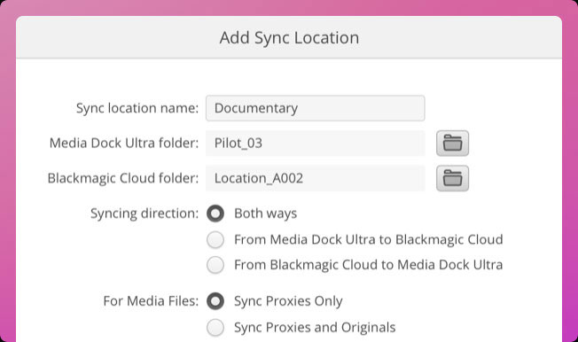 blackmagic cloud sync interface