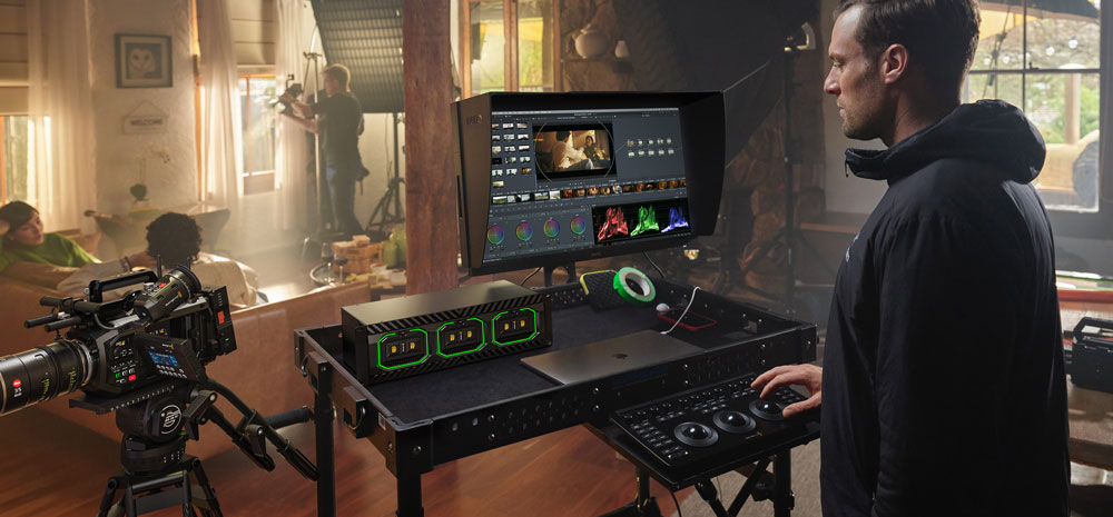 blackmagic media dock ultra is use on a DIT cart for a TV set