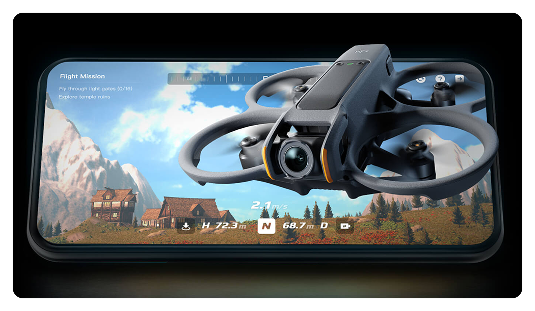 dji store app interface with DJI Avata 2 drone coming out of the screen