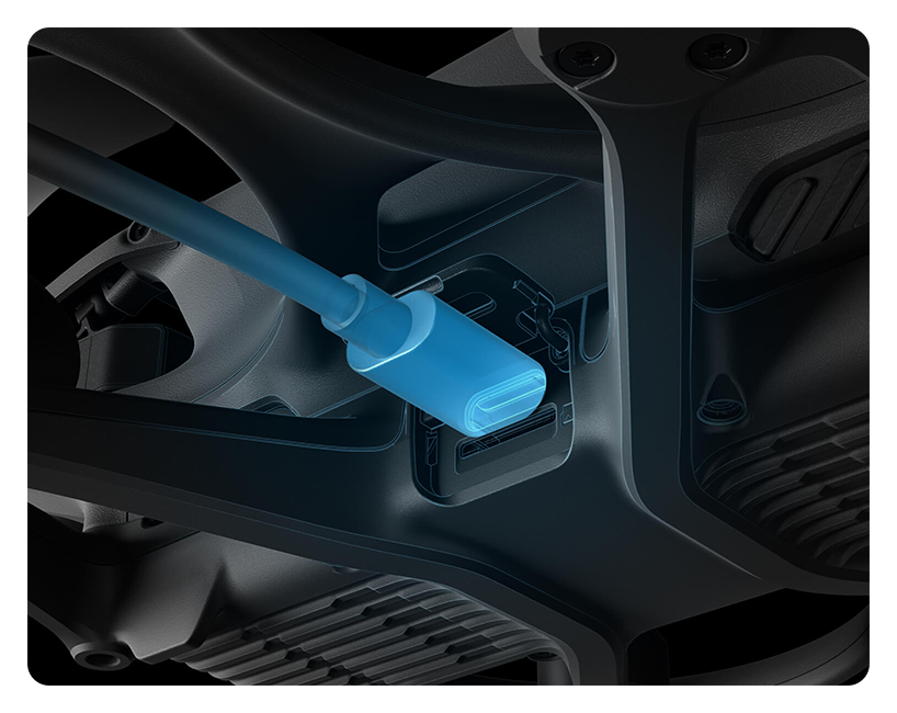 close up of the DJI Avata 2 drone usb c port