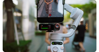 DJI Mic 2 Receiver attached to iphone on DJI Osmo smartphone gimbal