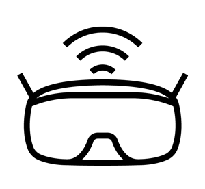 Line icon of DJI Goggles N3 front with wave signal icon over head