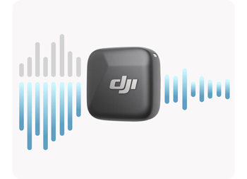 illustration of DJI Mic Mini with background sound waves with auto limiter turned on stopping clipped audio