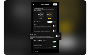 Screenshot of mic mini DJI MImo app control settings