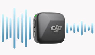 illustation of DJI Mic Mini surrounded with sound waves passing behind