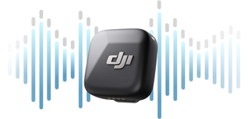 Illustation of DJI Mic Mini with safety track waveform in the background