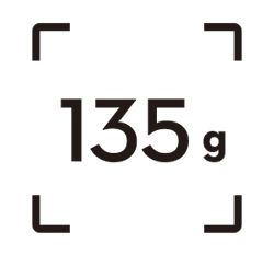Black icon with 135g text with square brackets