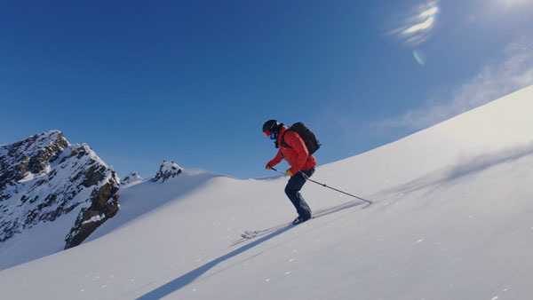 someone skiiing while being filmed with the dji osmo nano