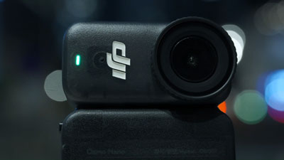 close up of the dji osmo nano at night