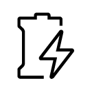 line icon of battery with lightning bolt in the bottom right corner