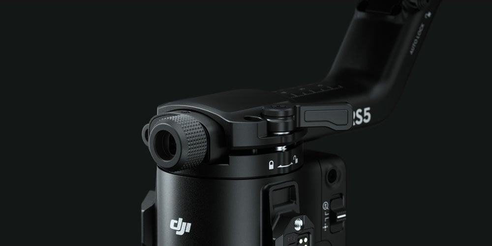 close up of the DJI RS 5 fine-tuning knobs on a grey background