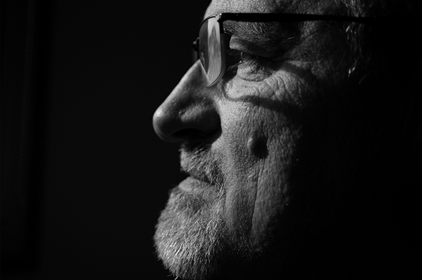 sample image of a side profile man in greyscale taken with the fuji xf30mm macro lens