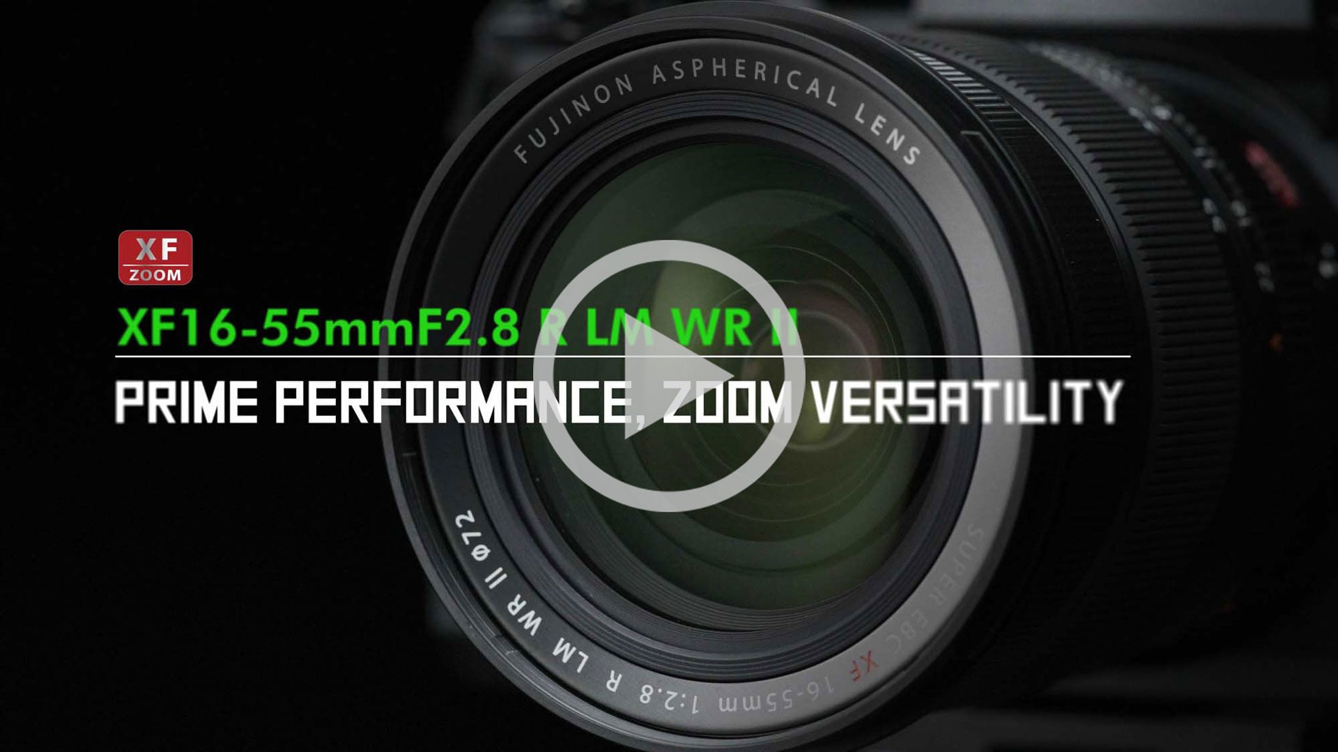 Youtube video thumbnail showing close up image of Fujifilm XF16-55mm F2.8 R LM WR II lens element 