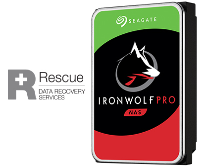 LaCie Rescue Data Recovery Service Logo and Seagate Ironwolf Pro NAS drive