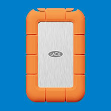 LaCie Rugged Mini SSD4 on blue background