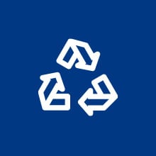 white recycling icon on navy blue background