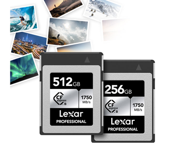 photograph of two Lexar Professional CFexpress Type B silver series memory cards