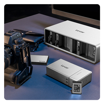 cfexpress type b card reader on a dek with otheer lexar professional workflow products