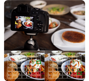 image of LUMIX DZ82D bridge camera photographing food on table with Post Focus selection