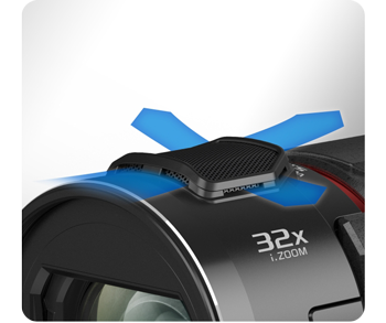 Close up image of panasonic camcorder microphone wind shield