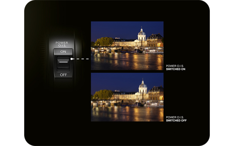 Comparison of Panasonic Optical Image Stabilisation showing a building lit up at night