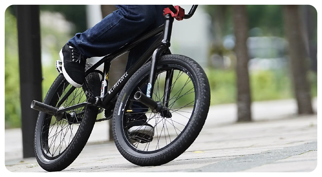 Sony A7C sample image of person riding black bmx in public park with grass in the background