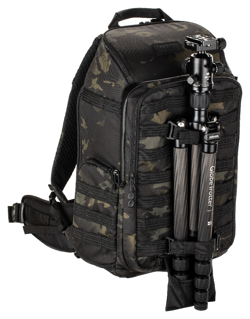 tripod attached to the front of the backpack, Tenba Axis V2 24L Backpack Multicam Black