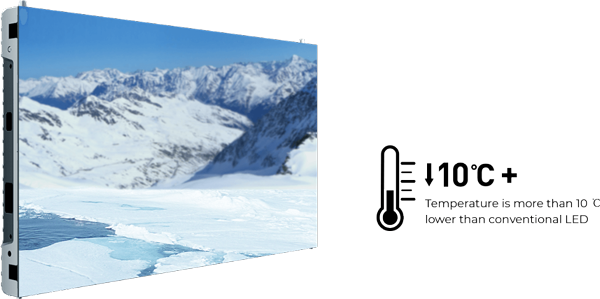 micro led display showing an image of a mountain range with a cool operation diagram