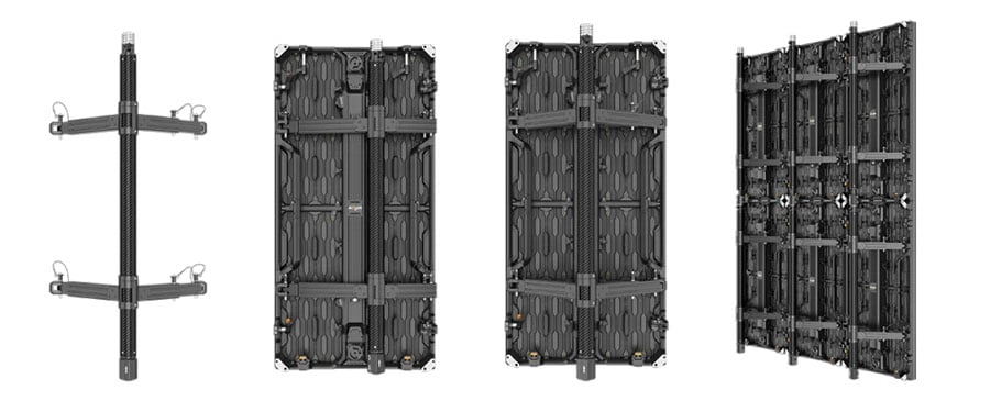 different angles of the integrated wind bracing system at the rear of the absen panels