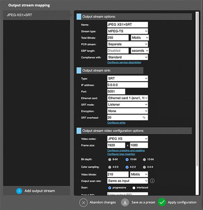 aja encoder for live streaming interface