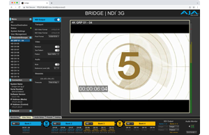 AJA Bridge NDI 3G remote control software window with preview video feed