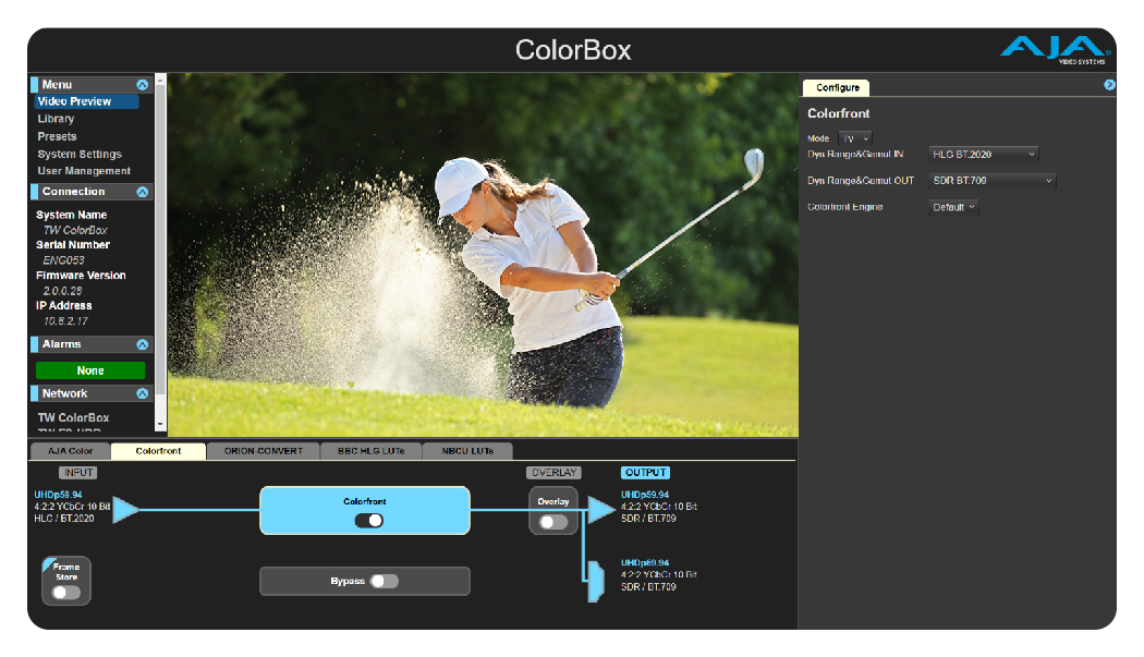 aja colorbox colorfront interface