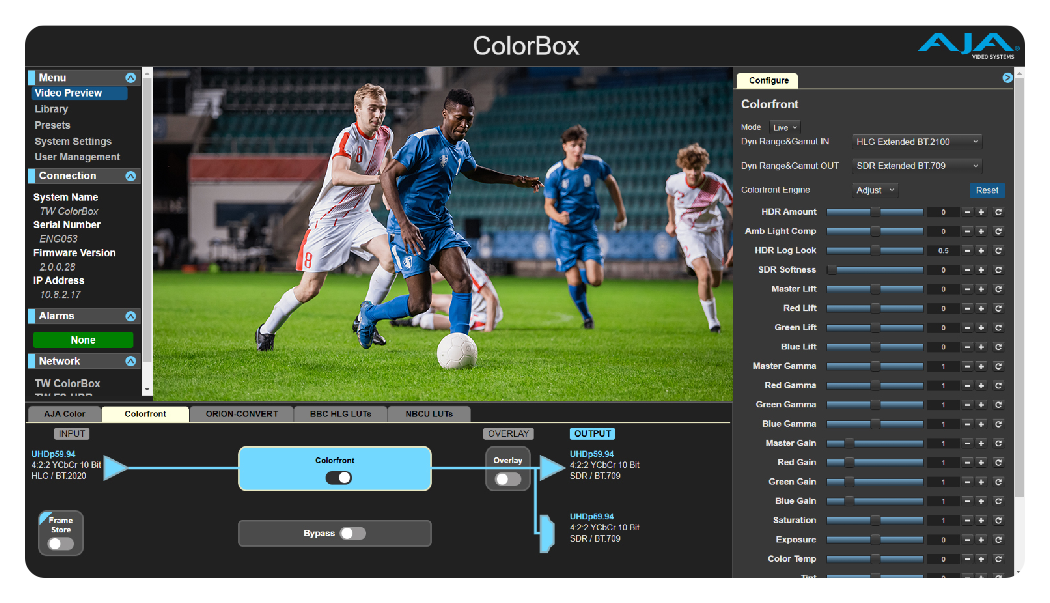 aja colorbox colorfront live interface