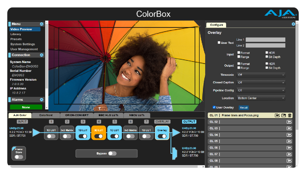 aja colorbox metadata interface