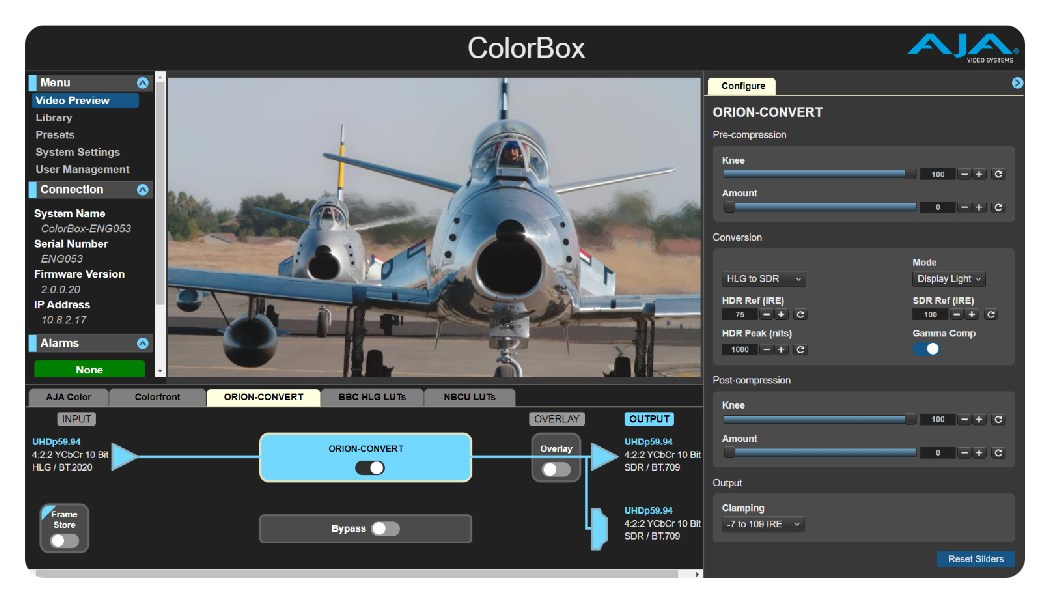 aja colorbox orion convert interface
