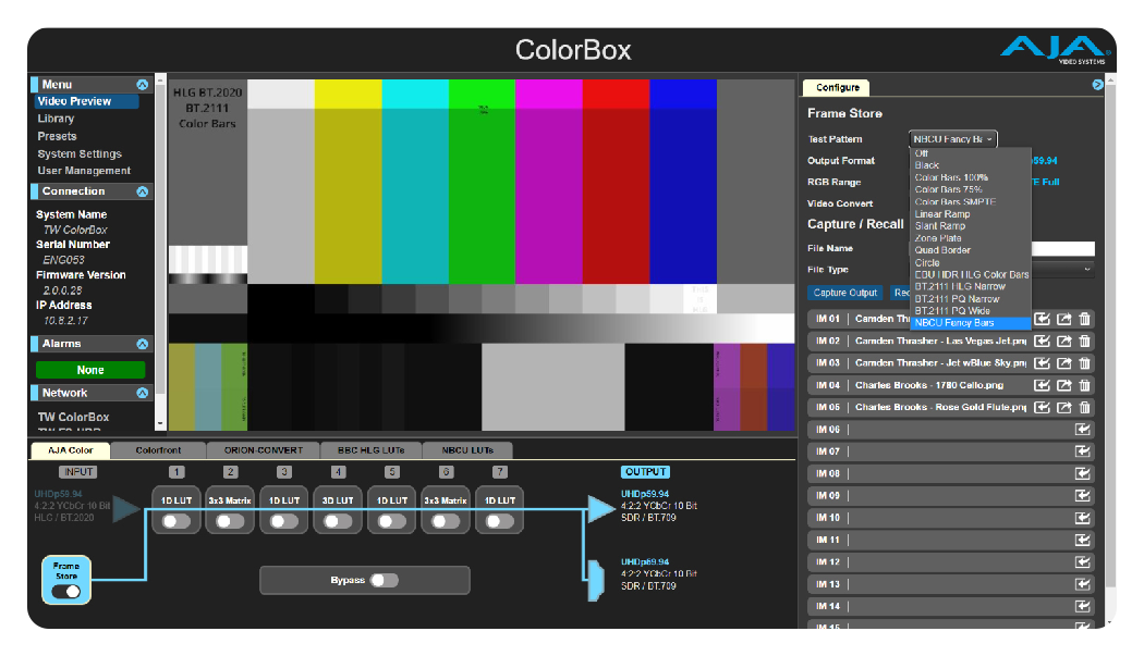 aja colorbox test apttern interface