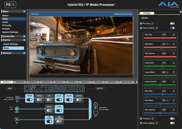 web-based user interface of the AJA FS8