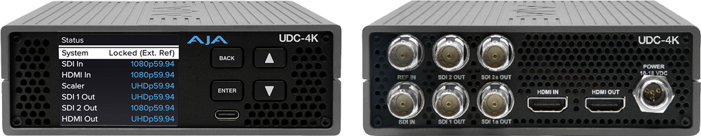 front and back view of the aja hdmi converter