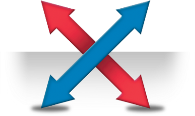 crossed red and blue arrows