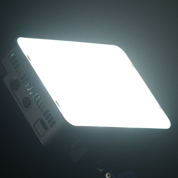 angled view of the amaran led light at full brightness