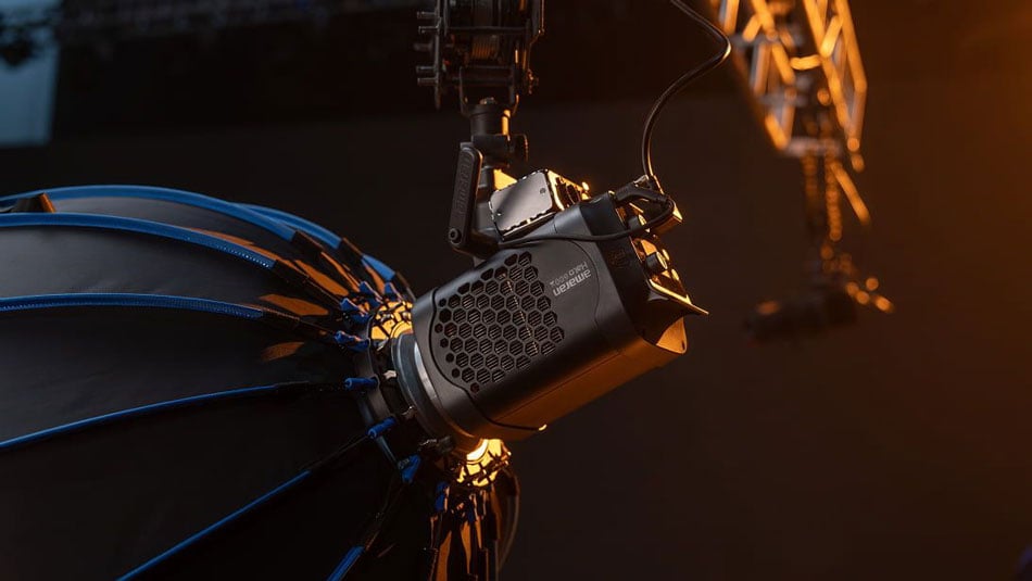 angled view of the amaran monolight mounted to the ceiling