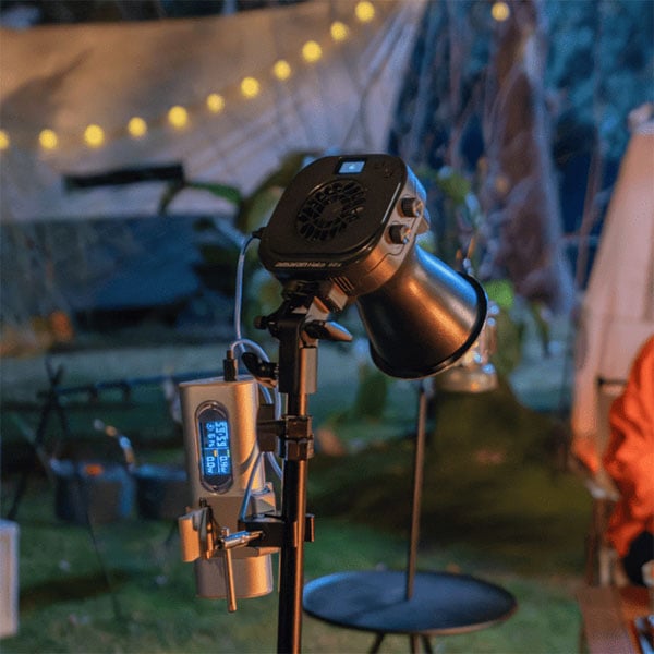 amaran monolight on a light stand on set