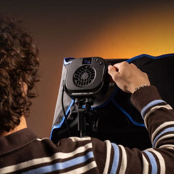 amaran monolight in use on set while a woman is being photgraphed
