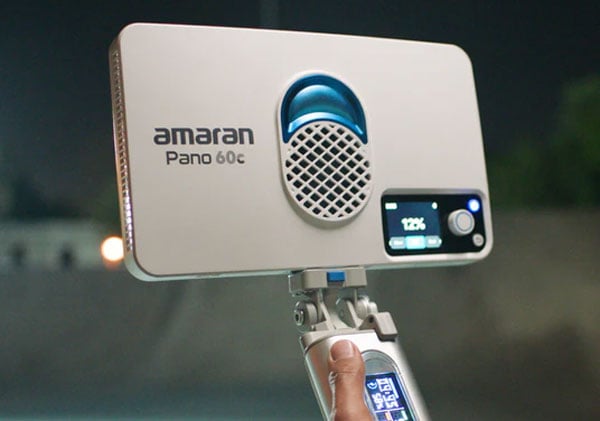 someone holing the amaran pano 60c connected to the power bank