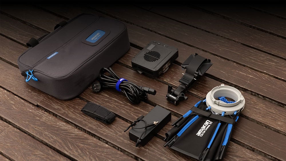 breakdown of the amaran light kit on a wooden table