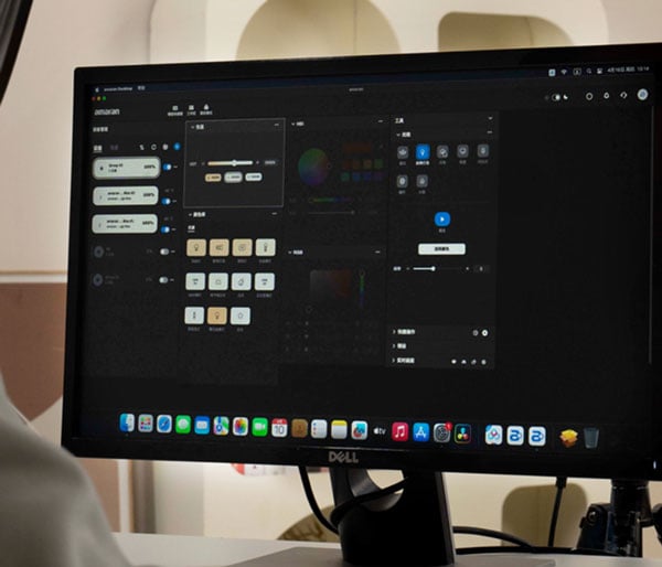 somone adjusting the light using the amaran app controls