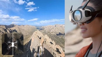 Split screen vision showing Antigravity A1 Freemotion control mode 