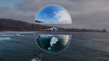 Antigravity A1 drone hovering over sea with half view domes