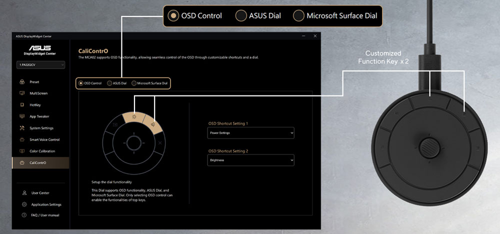 asus dial with settings interface on a concreate background