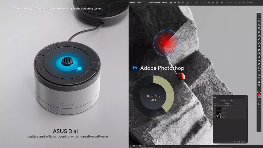 asus calicontro being used to control the brush within adobe photoshop